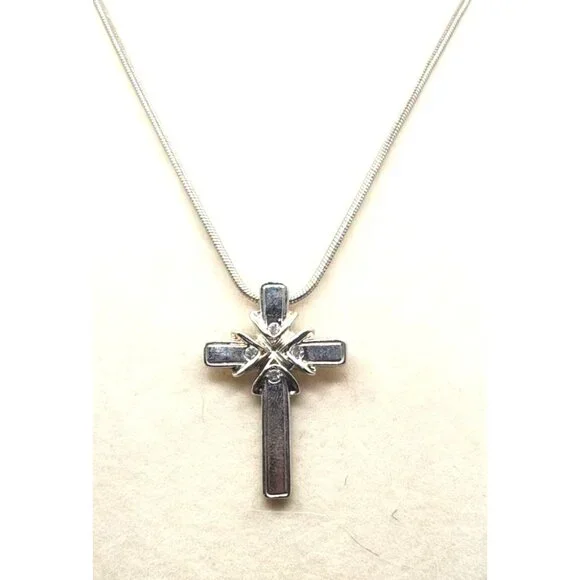 Silver Tone Cross With 4 Crystal Accents - Fancy 2" - Picture 2 of 4